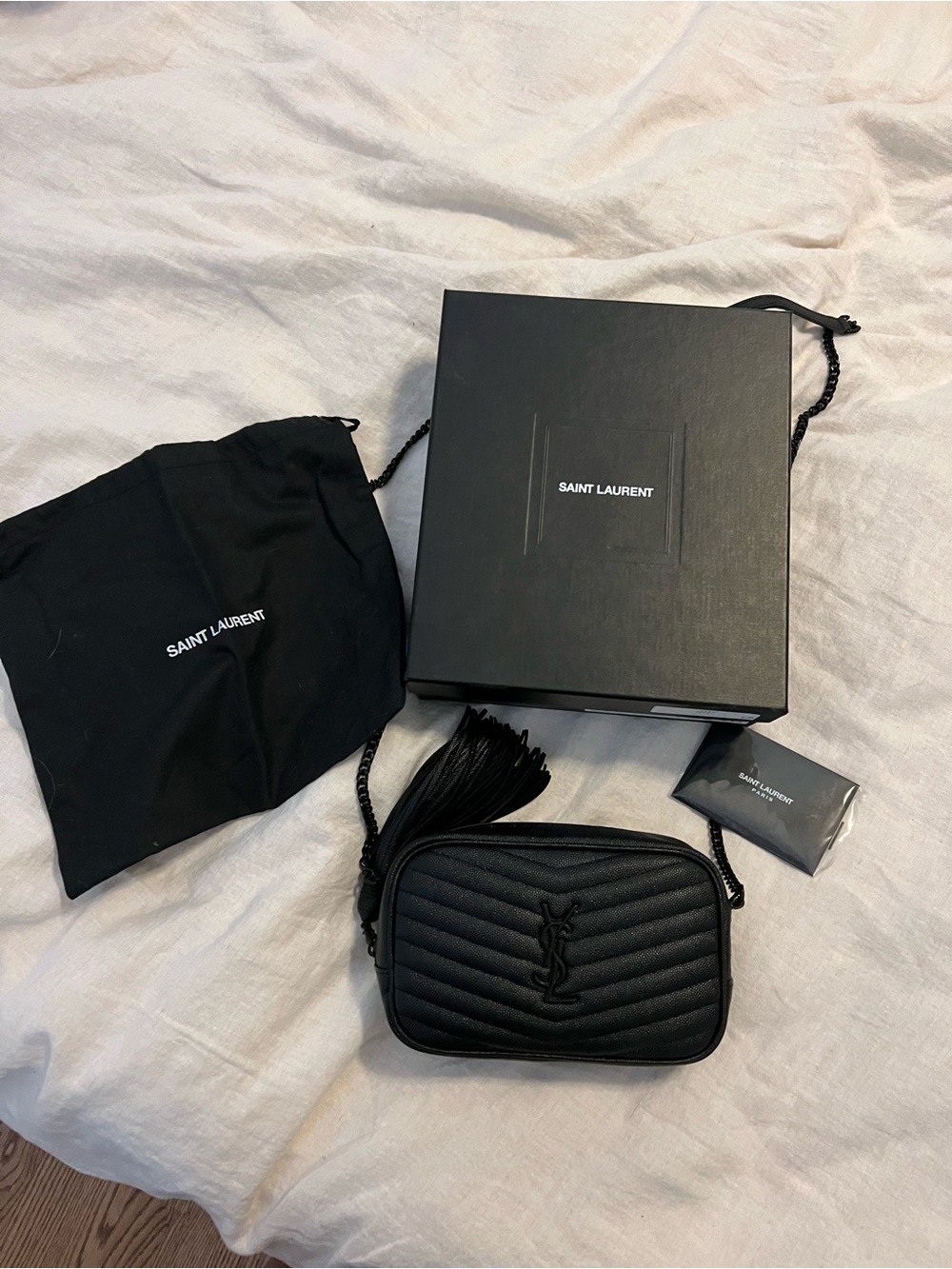 Saint Laurent Black Quilted Chevron Crossbody with Tassel - Picture 6 of 6